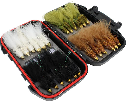 Wild Water Cone Head Wooly Bugger Fly Assortment, 24 Flies with Small Fly Box
