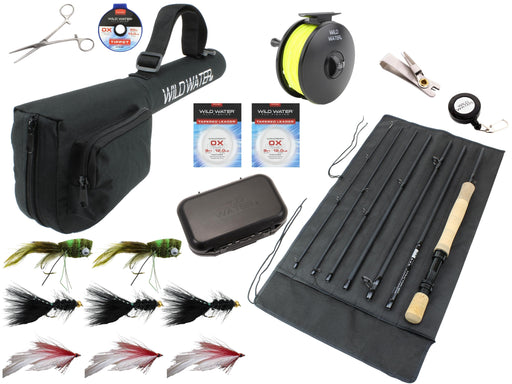 Wild Water Fly Fishing Complete Deluxe 9 Foot, 8 Weight, 7 Piece Pack Rod and Reel Starter Package with Freshwater Flies