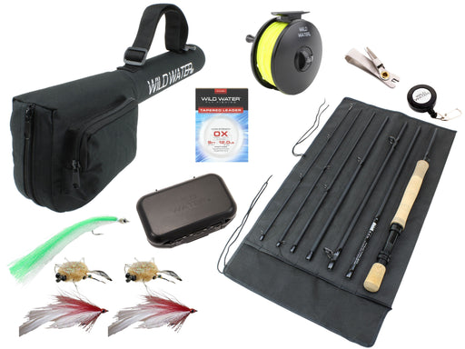 Wild Water Fly Fishing Complete 9 Foot, 8 Weight, 7 Piece Pack Rod and Reel Starter Package with Saltwater Flies