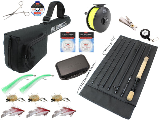 Wild Water Fly Fishing Complete Deluxe 9 Foot, 8 Weight, 7 Piece Pack Rod and Reel Starter Package with Saltwater Flies