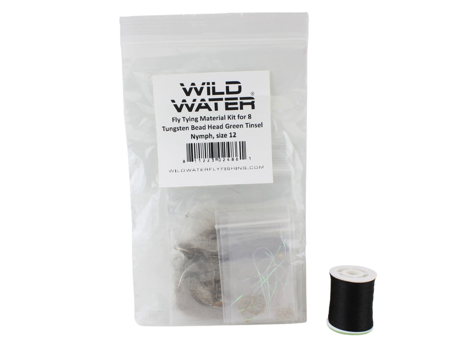 Wild Water Fly Fishing Fly Tying Material Kit, Tungsten Bead Head Green Tinsel Nymph
