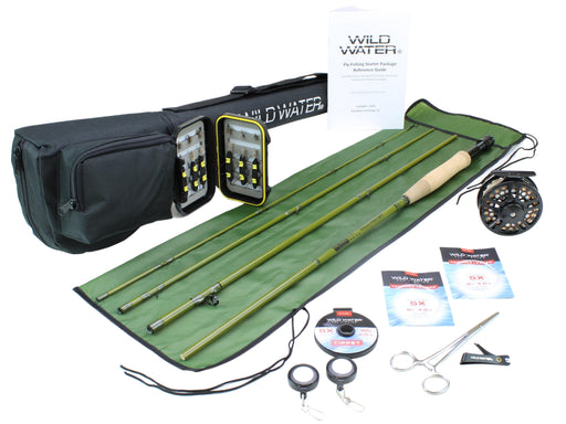 Wild Water Fly Fishing 8 Foot 6 Inch, 4-Piece, 5 Weight Fly Rod Complete Fiberglass Rod Fly Fishing Starter Package