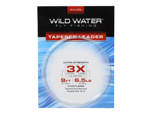 Wild Water Fly Fishing 9' Tapered Monofilament Leader 3X, 6 Pack